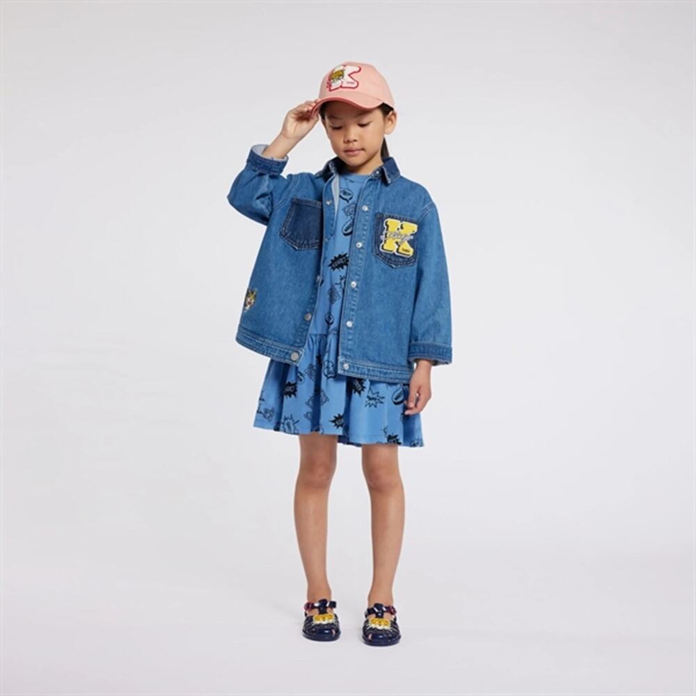 Kenzo Kids Denim Shirt Jacket Shacket Logo Applique Cotton Casual Retro 5A